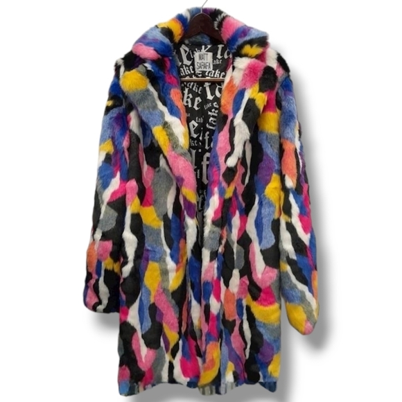 MATT SARAFA Jackets & Blazers - MATT SARAFA RAINBOW Faux Fur SILK Lined Coat NWOT, OG Length, Custom Made